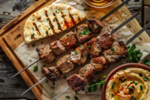 Brochettes d'agneau grillées servies à La Table Orientale